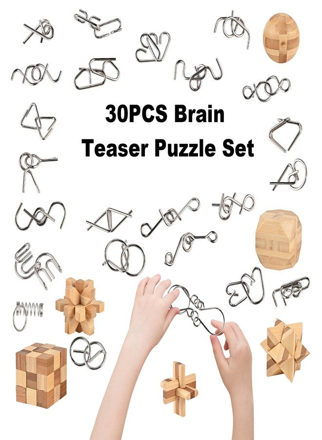 GOLDGE 30pcs Brain Teaser Puzzle Set for Adults & Kids - Ancient Wooden & Metal 3D Puzzles, IQ Logic Games for Family, Parties & Coffee Breaks. Unlock & Solve Interlocking Challenges, Educational Toy - Image 5